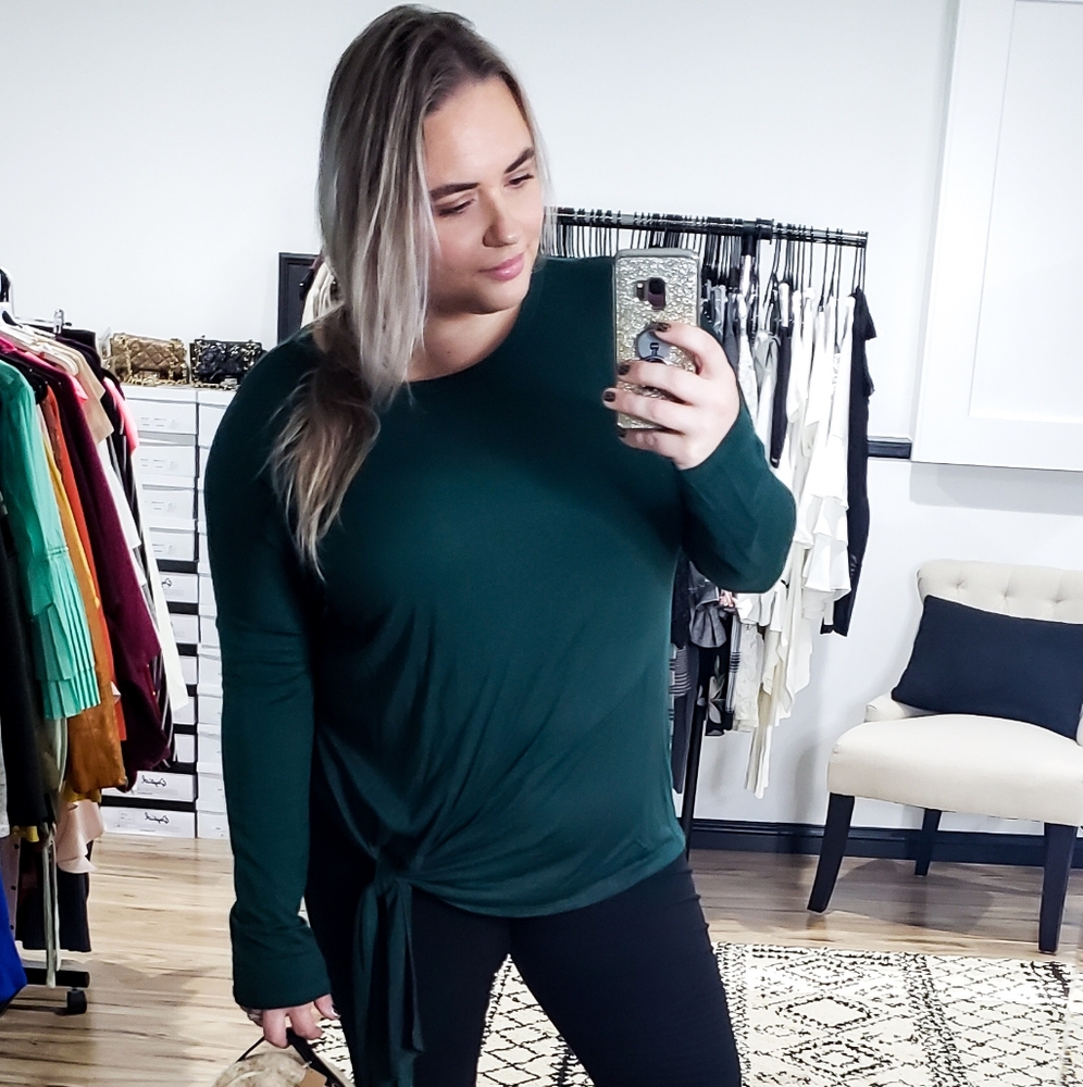 Super Soft Front Tie Tunic Top (Emerald Green) - Picture 4 of 11